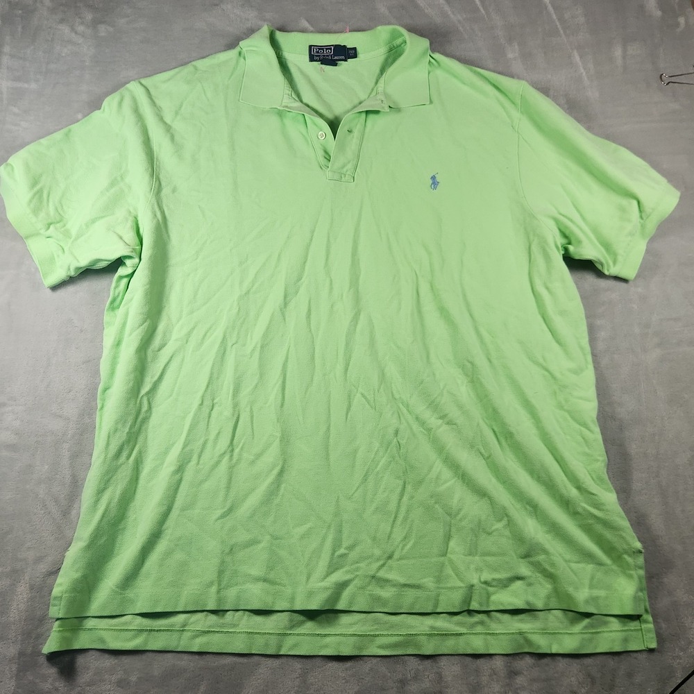 Polo Ralph Lauren Shirt Mens 3XB Green Short Sleeve Pique Knit Polo Blue Pony